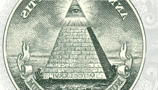 Piramide con l'occhio che tutto vede sul dollaro americano