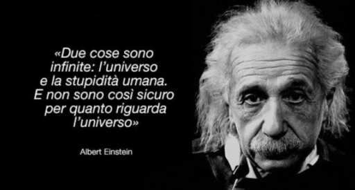 Einstein, con la massima "Due cose sono infinite: l'universo e la stupidità umana. E non sono così sicuro per quanto riguarda l'universo"