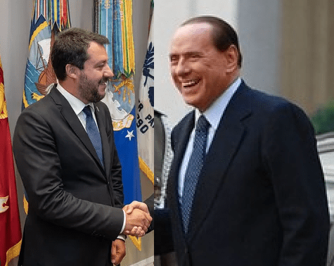 Matteo Salvini a sinistra, e Silvio Berlusconi a destra