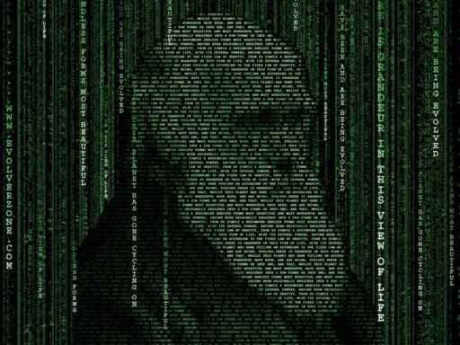 Charles Darwin, ritratto con codice su schermo in perfetto stile "Matrix"