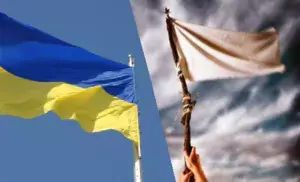 bandiera dell'Ucraina e bandiera bianca