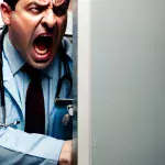 un medico urla imboccando la porta