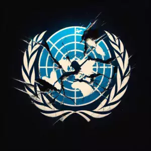Bandiera dell'ONU si sgretola