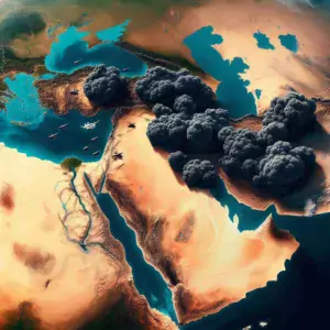 Medio Oriente rappresentato con numerose esplosioni nucleari